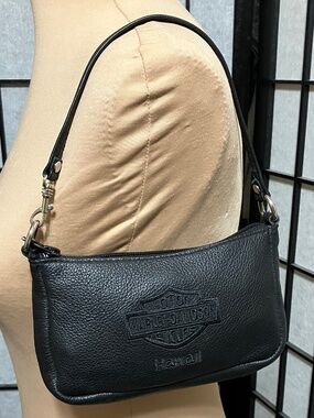 🇺🇸HARLEY-DAVIDSON OF HAWAII, SHOULDER~WRIST BAG, BLACK LEATHER , 7.5 x 4.5 USA